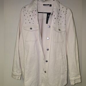 NWT G By Giuliana Black Label Studded Cotton Denim Jacket With RHINESTONES